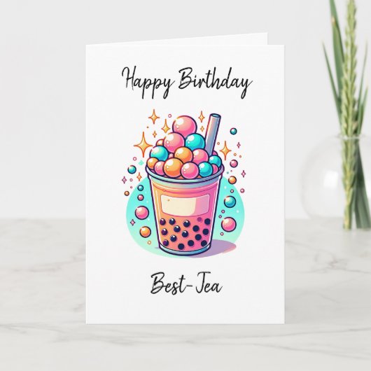 Happy Birthday Best-Tea | Boba Pun Kaart (Voorkant)