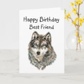 Happy Birthday, beste vriend Humor Wolf, Wolven Kaart (Gele Bloem)