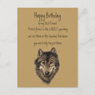 Happy Birthday, beste vriend Wolf, Wolvenkaart Briefkaart