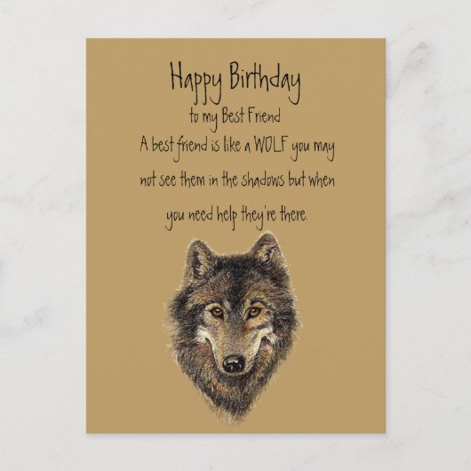 Happy Birthday, beste vriend Wolf, Wolvenkaart Briefkaart (Voorkant)