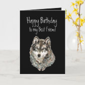 Happy Birthday, beste vriend Wolf, Wolvenkaart Kaart (Gele Bloem)