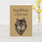 Happy Birthday, beste vriend Wolf, Wolvenkaart Kaart (Gele Bloem)
