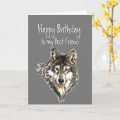 Happy Birthday, beste vriend Wolf, Wolvenkaart Kaart (Gele Bloem)