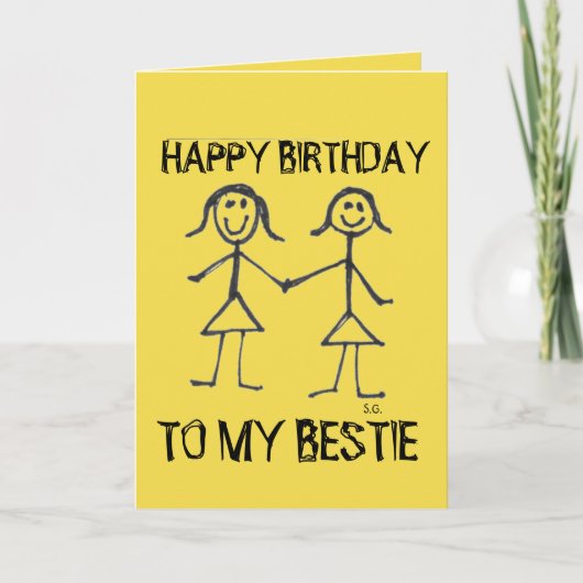 HAPPY BIRTHDAY BESTIE BBF GREETING CARDS FEESTDAGEN KAART (Voorkant)
