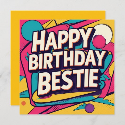 Happy Birthday Bestie - Pop Art Feestdagenkaart (Voorkant / Achterkant)