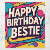 Happy Birthday Bestie - Pop Art  Wijn Etiket (Enkel label)