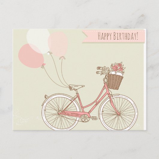 Happy Birthday Bicycle Girl Briefkaart (Voorkant)