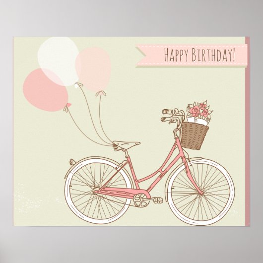 Happy Birthday Bicycle Girl Poster (Voorkant)