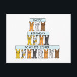 Happy Birthday Big Sister Cartoon Cats Briefkaart<br><div class="desc">Cartoons houden bleke blauw gekleurde spandoeken omhoog met de tekst 'Happy Birthday to my Big Sister'.</div>