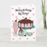 Happy Birthday Big Sister | Ice Cream Cone Kaart<br><div class="desc">Heb een heel Sweet Birthday is de boodschap aan de binnenkant. De kaart zit vol met cartoon-ijsjes van het type Kawaii.</div>