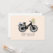 Happy Birthday  Bike Cake Flower Greeting Kaart (Voorkant / Achterkant in situ)