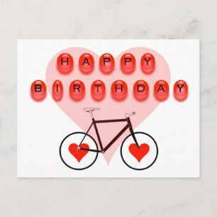 Happy Birthday Bike en Hearts Briefkaart