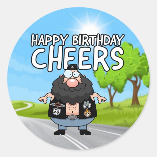 Happy Birthday Biker Dad Koelbox Ronde Sticker (Voorkant)