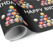 Happy Birthday Billiard Balls op Black Cadeaupapier (Rol Hoek)