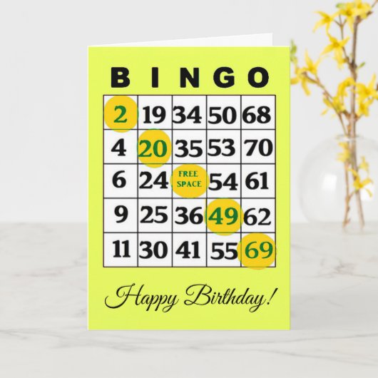 Happy Birthday BINGO Kaart (Gele Bloem)