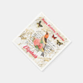 Happy Birthday  Bird, Flowers Old Art, Vs 2 Servet (Hoek)