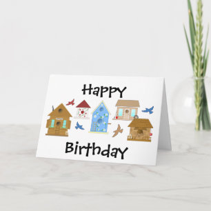 Happy Birthday Bird House KAART