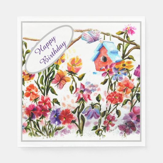 Happy Birthday Bird House Servet (Voorkant)