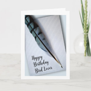 Happy Birthday Bird Lover Blue Jay Feather Card Kaart