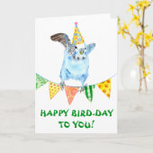 Happy Birthday Bird Parakeet Kaart (Gele Bloem)