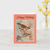 Happy Birthday Bird Wenskaart Kaart (Gele Bloem)