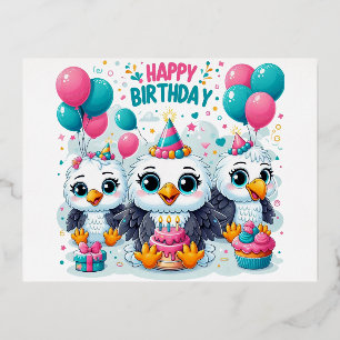 Happy Birthday Birds Folie Feestdagen Briefkaart