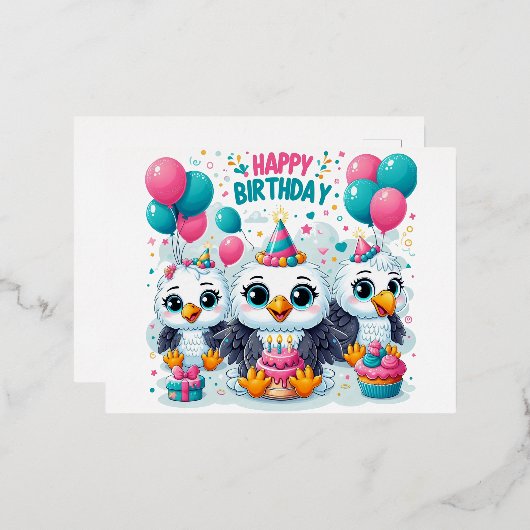 Happy Birthday Birds Folie Feestdagen Briefkaart (Voorkant / Achterkant)