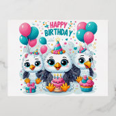 Happy Birthday Birds Folie Feestdagen Briefkaart (Voorkant)