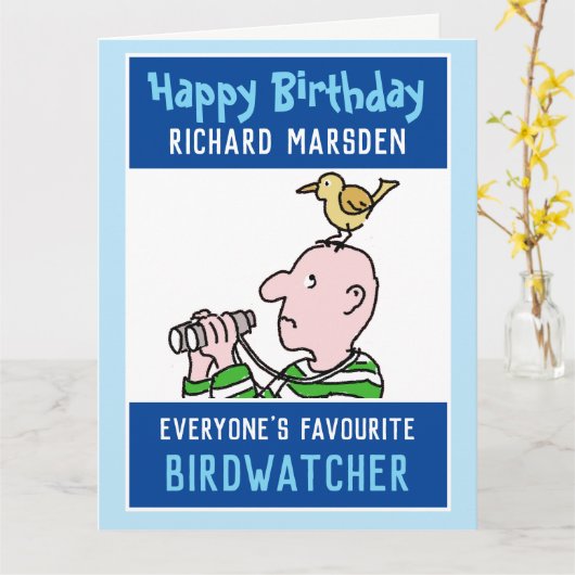 Happy Birthday Birdwatcher of Birder Kaart (Gele Bloem)