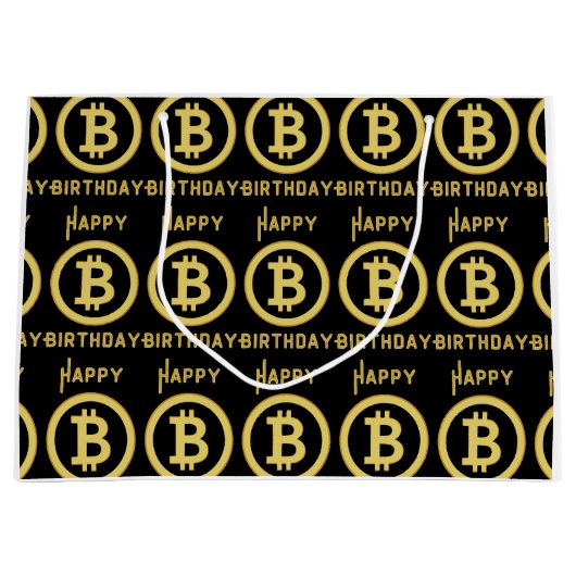 Happy Birthday Bitcoin Gold Large Gift Bag Groot Cadeauzakje (Voorkant)