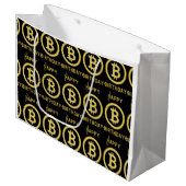 Happy Birthday Bitcoin Gold Large Gift Bag Groot Cadeauzakje (Voorkant Gekanteld)