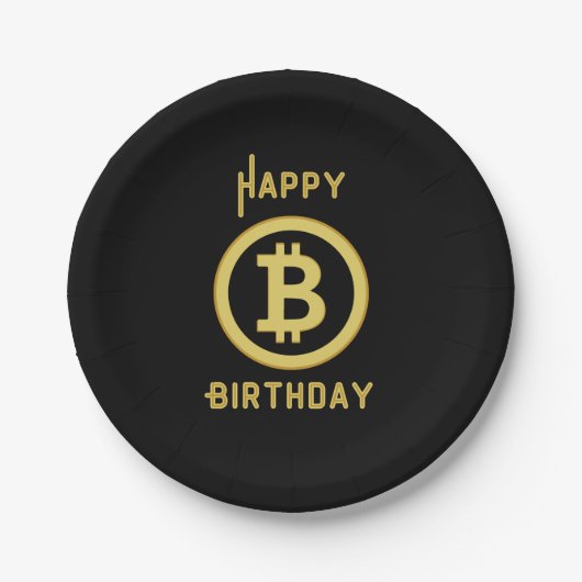 Happy Birthday Bitcoin Gold Paper Borden Papieren Bordje (Voorkant)