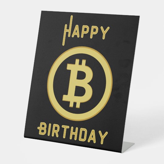 Happy Birthday Bitcoin Gold Pedestal Sign Reclamebord Met Voetstuk (Voorkant)