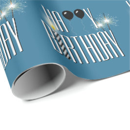 Happy Birthday Black Balloons en Sparklers Cadeaupapier