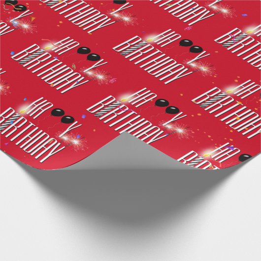Happy Birthday Black Balloons en Sparklers Cadeaupapier (Hoek)