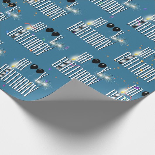 Happy Birthday Black Balloons en Sparklers Cadeaupapier (Hoek)