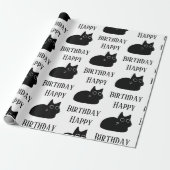 Happy Birthday Black Cat CARTOON Wrapping Paper Cadeaupapier (Uitgerold)