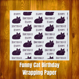 Happy Birthday Black Cat CARTOON Wrapping Paper Cadeaupapier