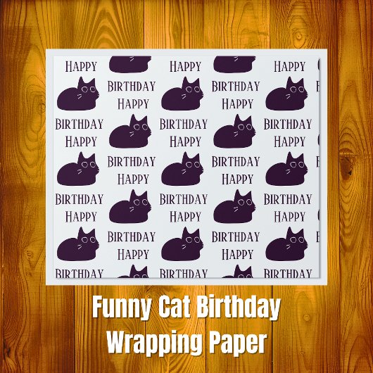 Happy Birthday Black Cat CARTOON Wrapping Paper Cadeaupapier