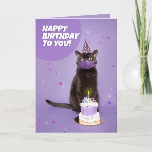 Happy Birthday Black Cat in Pandemic Face Mask Feestdagen Kaart (Voorkant)