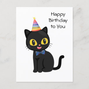 Happy Birthday Black Cat met Party Pet Briefkaart