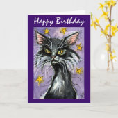 Happy Birthday Black Cat wenskaart Kaart (Gele Bloem)