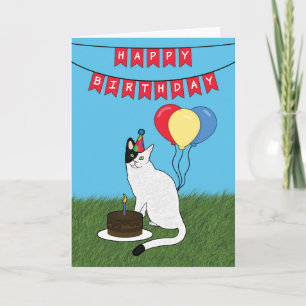 Happy Birthday Black en White Cat Card Kaart