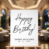 Happy Birthday Black en White Modern Script Acryl Bord