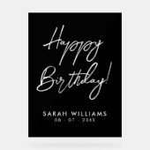 Happy Birthday Black en White Modern Script Sign Acryl Bord (Voorkant)