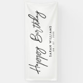 Happy Birthday Black en White Modern Script Spandoek (Verticaal)