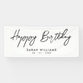 Happy Birthday Black en White Modern Script Spandoek (Horizontaal)