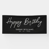 Happy Birthday Black en White Modern Script Spandoek (Horizontaal)