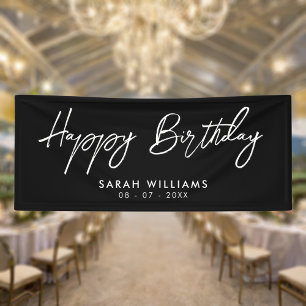 Happy Birthday Black en White Modern Script Spandoek
