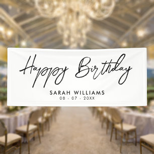 Happy Birthday Black en White Modern Script Spandoek
